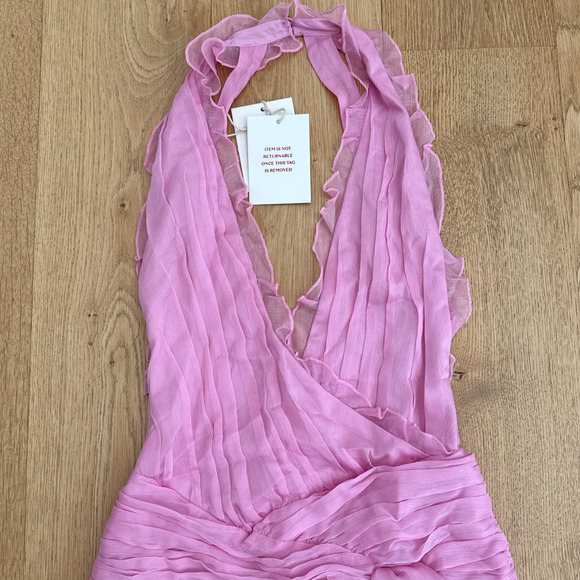 Miss Circle Chiffon Wrap Mini Dress Odelle Crinkle Size XS in Pink - Picture 2 of 7